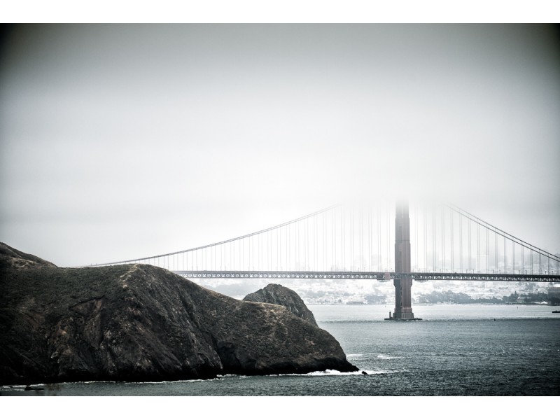 Golden Gate Bridge from Point Bonita in fog