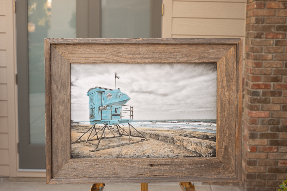 tower 11 at Cardiff State Beach colored with pastels