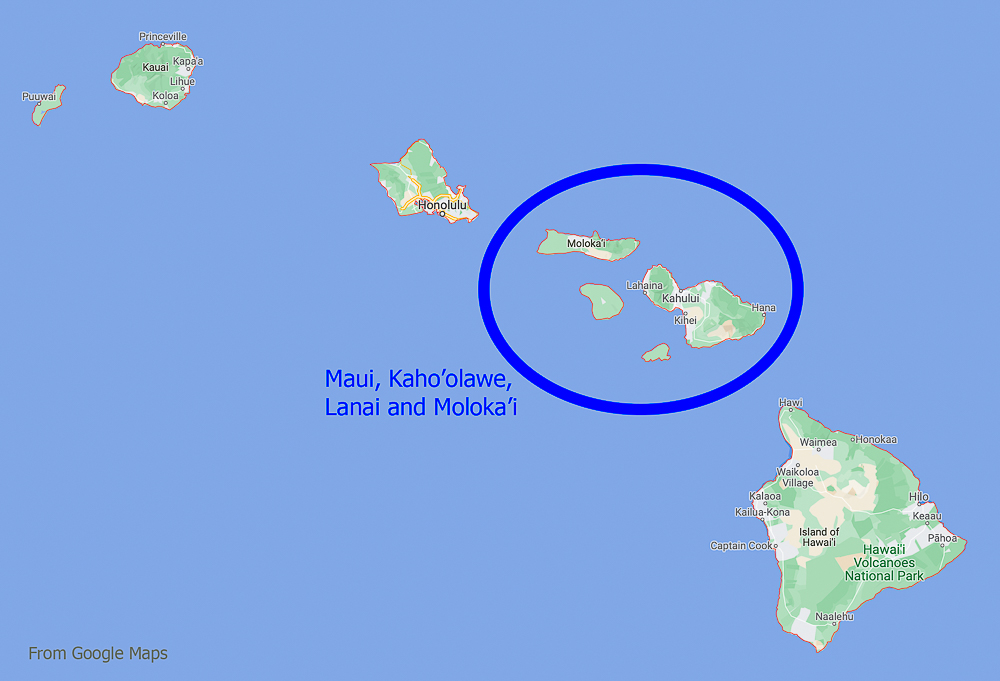 hawaiian islands with circle around former maui nui