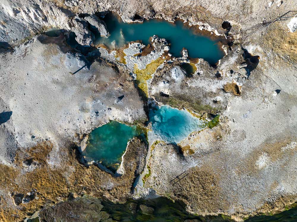 hot spring pools viewed from above in hot creek in mammoth lakes california